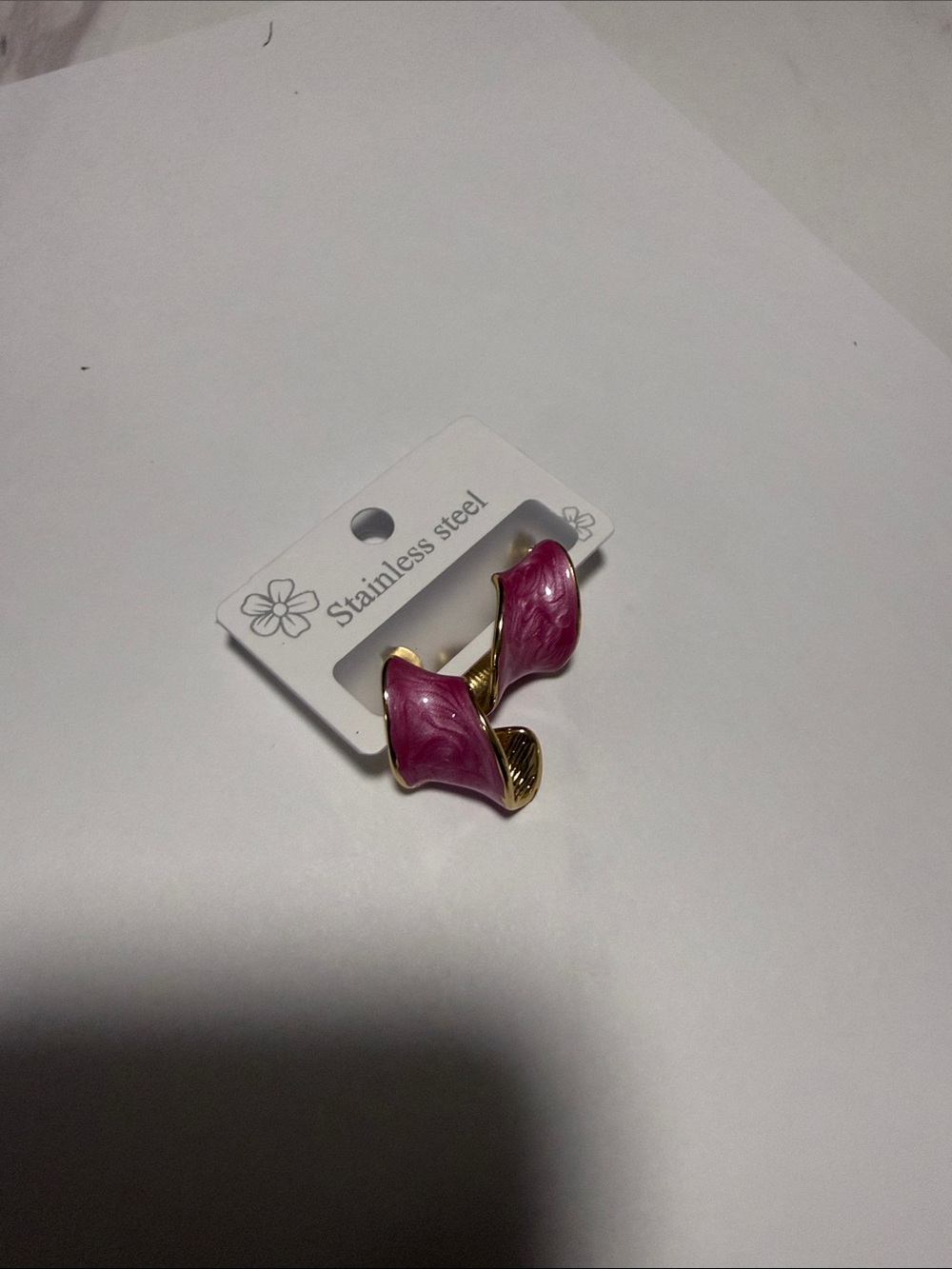 Stainless Steel Pink Leaf Hoop Earrings